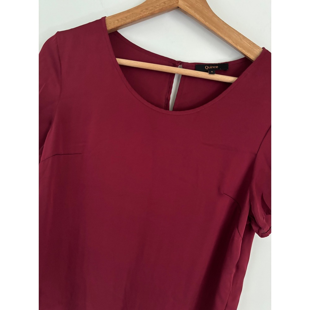 Quince Womens Silk Spandex Short Sleeve Blouse Burgundy Red Keyhole Top Size S - Picture 3 of 6